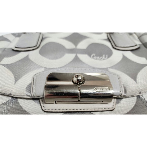 Authentic Coach Women Signature Logo Canvas Satchel Grey Fabric Silver Hardware - Picture 3 of 13
